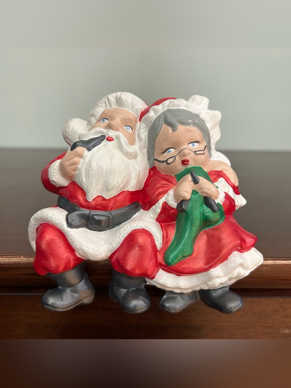 Vintage Santa & Mrs Claus Figurine Retro Christmas Decor Shelf Sitter Ceramic